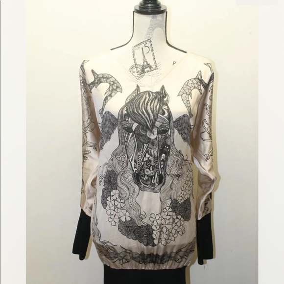 Zara Women Tunic Dress Beige Black Silk Graffiti Print Medium Portugal - Picture 2 of 12